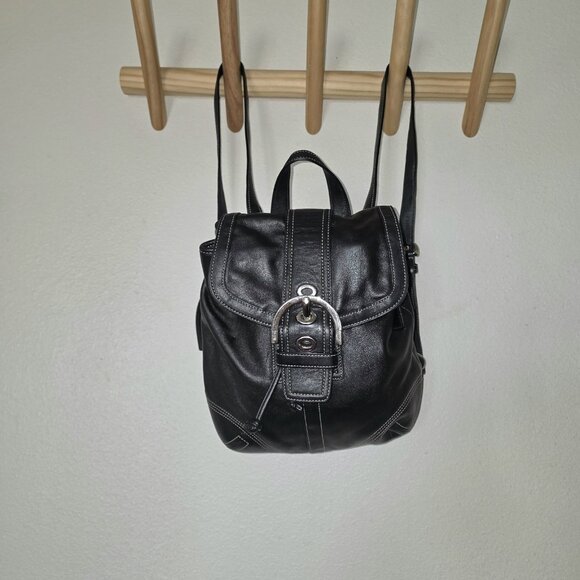 Vintage Coach Soho 3559 Black Leather Backpack Purse Drawstring Buckle - Picture 2 of 16